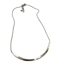 Minimalist Silver Tone Curved Bar Necklace Snake Chain Modern Simple Pendant 20"